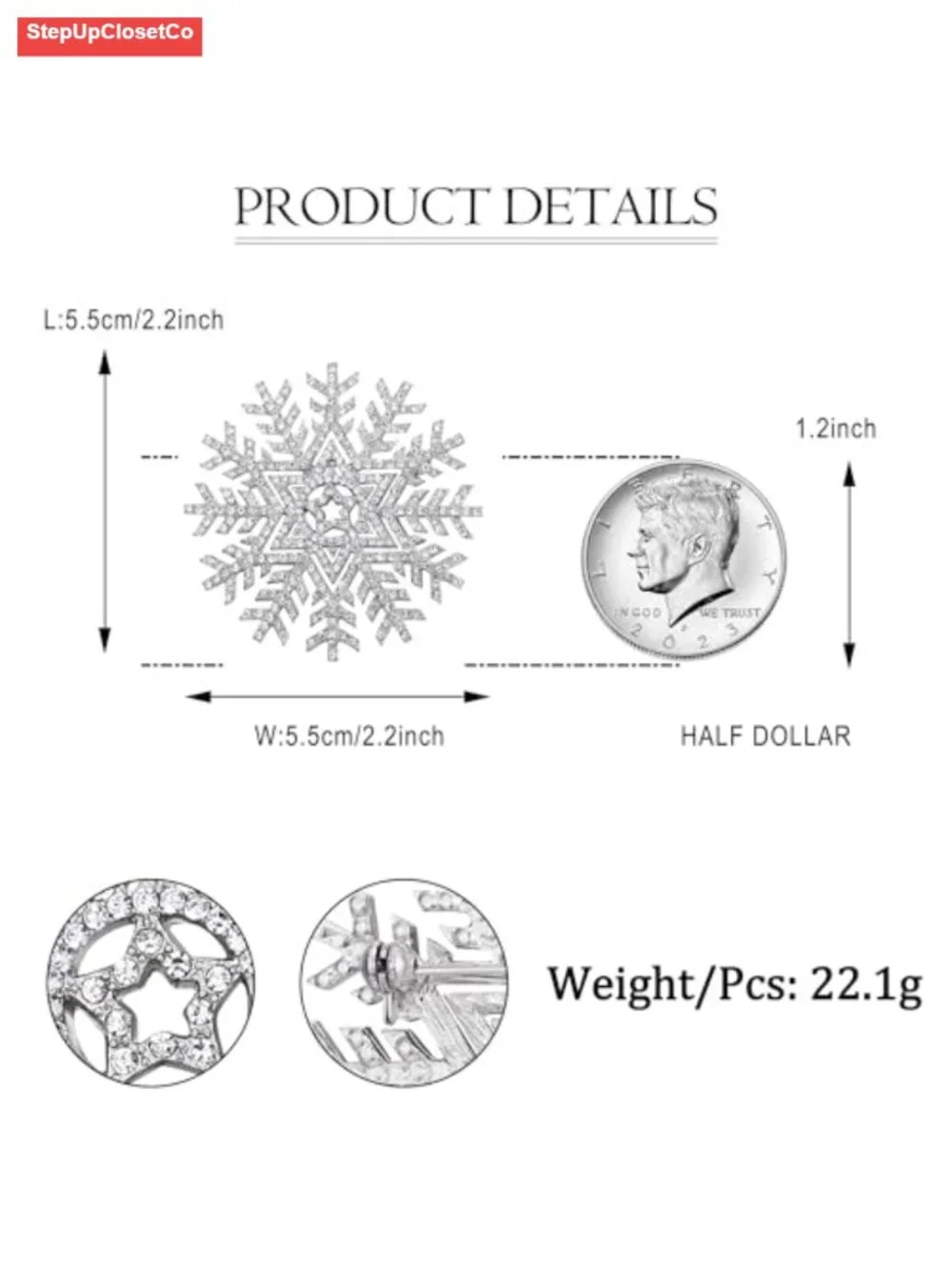 Crystal Snowflake Brooch Pin Elegant Winter Accessory for Shawl Dress